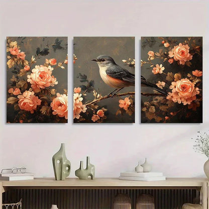 3pcs Exquisite Charming Bird Flowers Wall Art Canvas Unframed - High Quality Print 100% Australian Made Wall Canvas