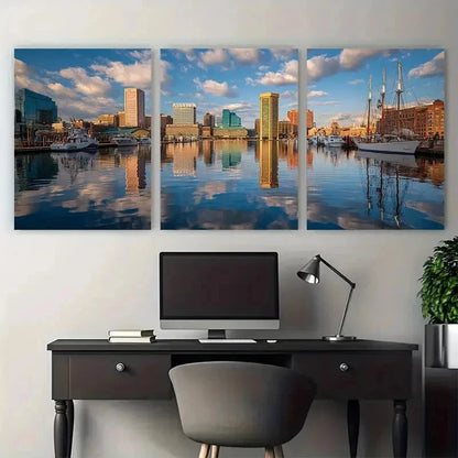 3pcs Baltimore Maryland Posters Travel Perfect Wall Art Set Canvas Framed 50x70cm - High Quality Print 100% Australian Made Wall Canvas Ready to Hang - Bella Home Decor