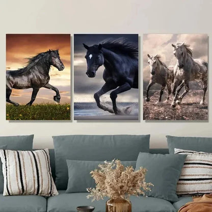 3pcs Galloping Horses Beautiful Horse Paintings Wall Art Set Canvas Unframed - High Quality Print 100% Australian Made Wall Canvas