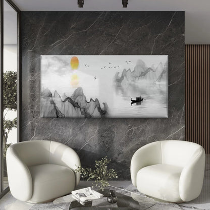 Black and White Mountain Lake Wall Art Canvas Office Home Room Framed 120x60cm - Bella Home Decor