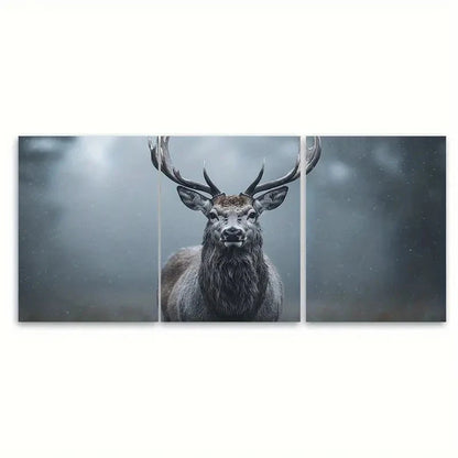 3pcs Misty Forest Stag Greyscale Wildlife FI  Wall Art Set Canvas Framed 60x90cm - High Quality Print 100% Australian Made Wall Canvas Ready to Hang