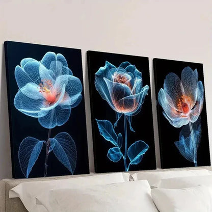 3pcs Crystal Rose Flower on Dark Background Wall Art Canvas Unframed - High Quality Print 100% Australian Made Wall Canvas - Bella Home Decor