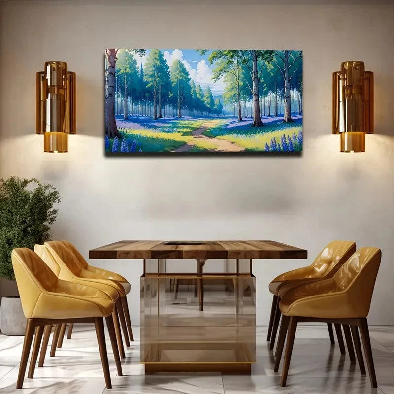 Blue Flowers The Woods Wall Art Canvas Office Home Room Framed 120x60cm