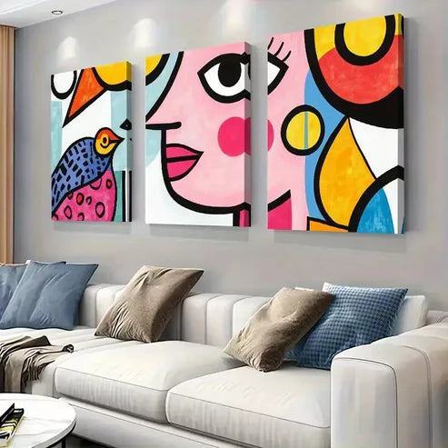 3 PCS A Pop Art Aesthetic Characterized Wall Art Set Canvas Unframed - High Quality Print 100% Australian Made Wall Canvas