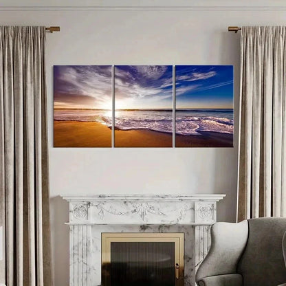3pcs Beach Art Deco Painting at Sunset Wall Art Set Canvas Framed 60x90cm - High Quality Print 100% Australian Made Wall Canvas Ready to Hang - Bella Home Decor