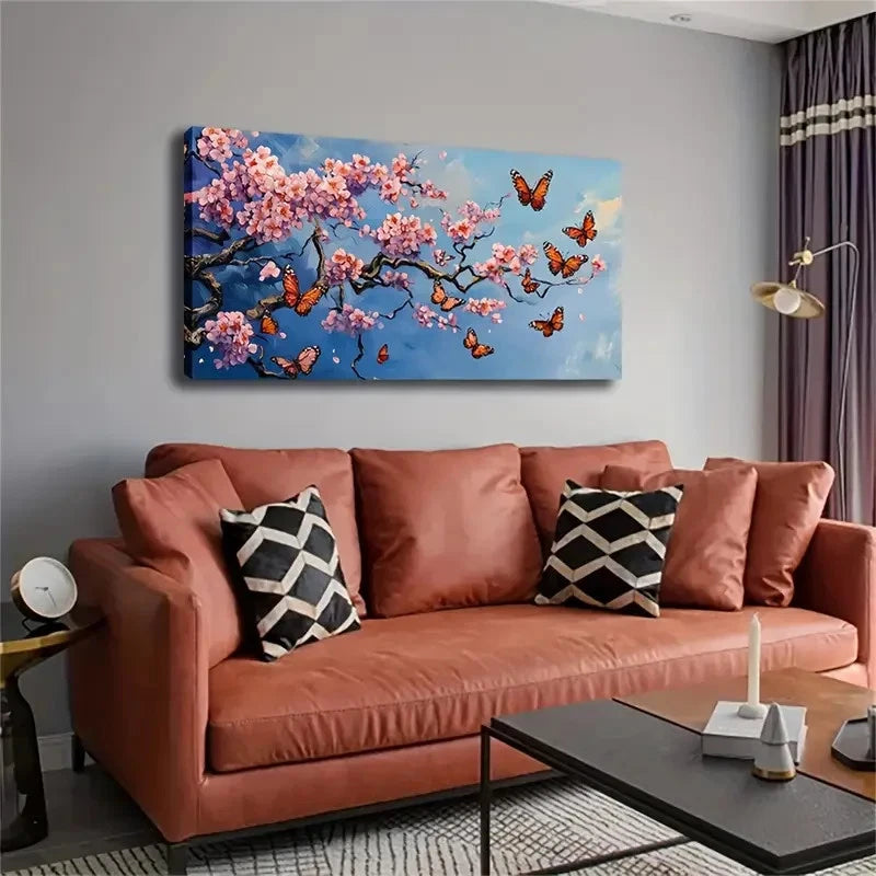 Cherry Blossoms Butterflies Wall Art canvas office home room framed 120x60cm