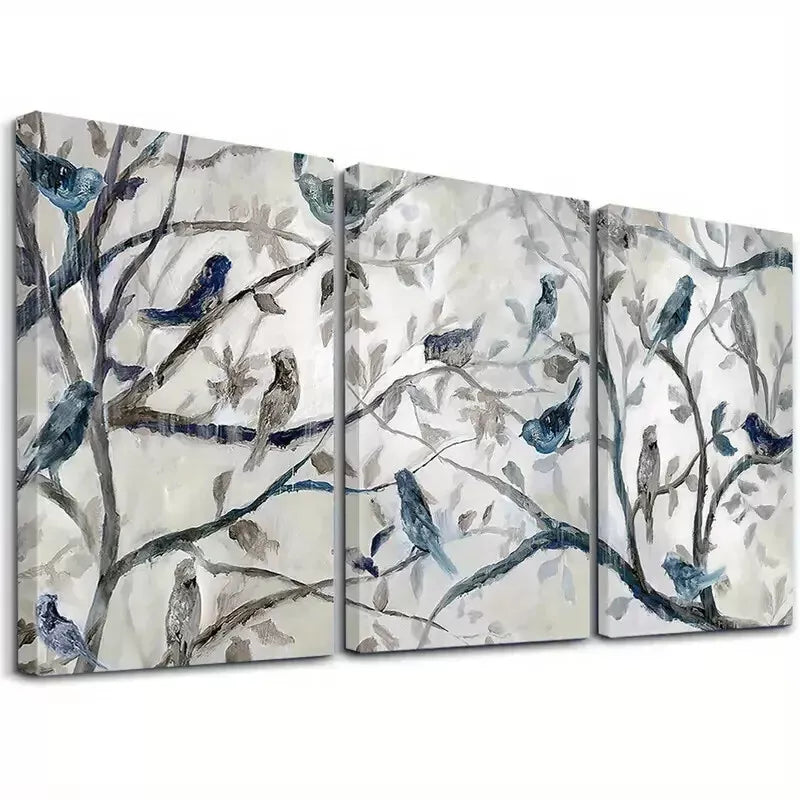 3pcs Birds & Branches Triptych Wall Art Set Canvas Framed 40x60cm - High Quality Print 100% Australian Made Wall Canvas Ready to Hang - Bella Home Decor