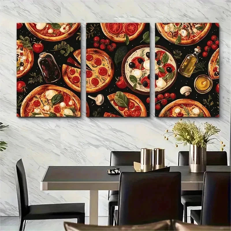 3pcs Italian Style Dinner Menu Perfect Wall Art Set Canvas Framed 50x70cm - High Quality Print 100% Australian Made Wall Canvas Ready to Hang