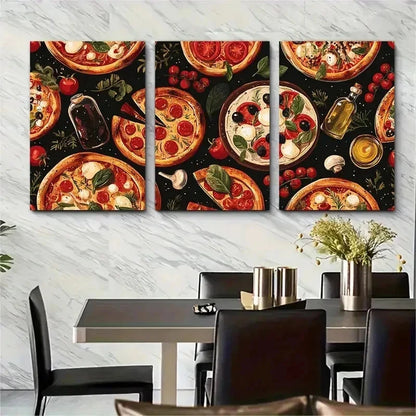 3pcs Italian Style Dinner Menu Perfect Wall Art Set Canvas Framed 50x70cm - High Quality Print 100% Australian Made Wall Canvas Ready to Hang