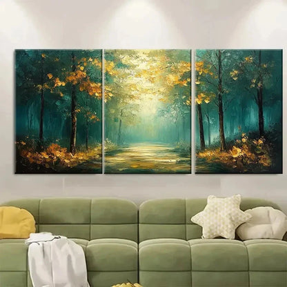 3pcs Green Forest Abstract Perfect Wall Art Set Canvas Framed 60x90cm - High Quality Print 100% Australian Made Wall Canvas Ready to Hang