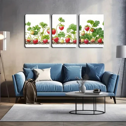 3pcs Growing Strawberries In Vivid Style Wall Art Canvas Unframed - High Quality Print 100% Australian Made Wall Canvas