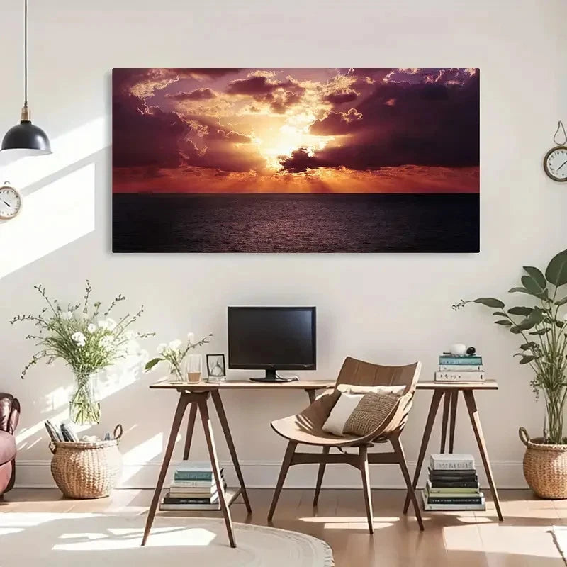 Seaside Landscape Sunset Ocean Wall Art Canvas Office Home Room Framed 120x60cm - Bella Home Decor