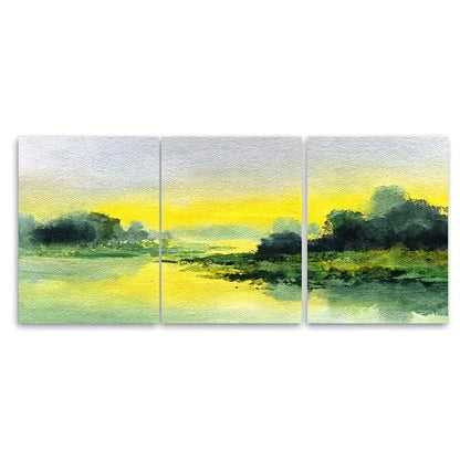 3pcs Yellow Green Landscape Abstract Wall Art Set Canvas Framed 50x70cm – High Quality Print 100% Australian Made Wall Canvas Ready to Hang