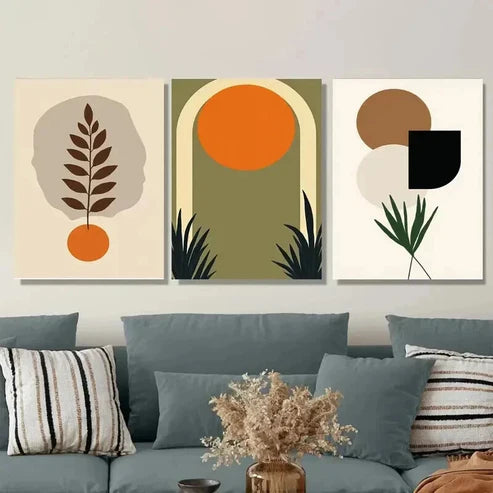 3pcs Boho Style Modern Abstract Green Wall Art Set Canvas Unframed - High Quality Print 100% Australian Made Wall Canvas - Bella Home Decor