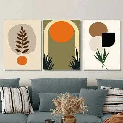 3pcs Boho Style Modern Abstract Green Wall Art Set Canvas Unframed - High Quality Print 100% Australian Made Wall Canvas - Bella Home Decor