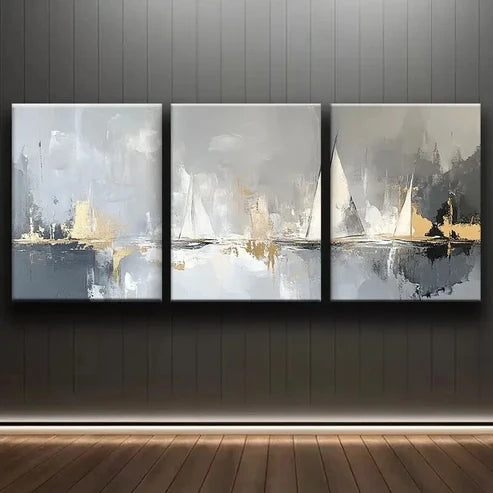 3pcs Sailboats On The Water Abstract Perfect Wall Art Canvas Unframed – High Quality Print 100% Australian Made Wall Canvas