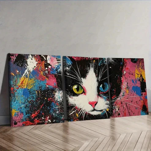 3pcs Black And White Tuxedo Cat Perfect Wall Art Canvas Unframed – High Quality Print 100% Australian Made Wall Canvas - Bella Home Decor