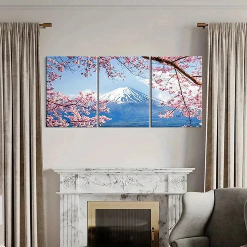 3pcs Japan Mount Fuji & Cherry Blossoms Wall Art Canvas Unframed - High Quality Print 100% Australian Made Wall Canvas
