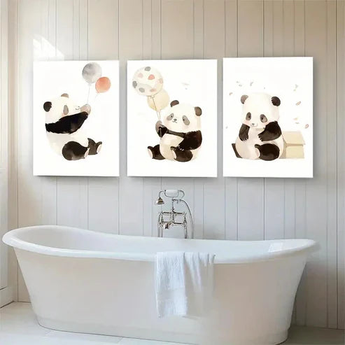 3pcs Cute Panda Nursery Playful Joyful Perfect Wall Art Canvas Unframed - High Quality Print 100% Australian Made Wall Canvas