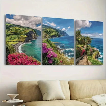 3pcs Travel Lover, The Azores Wall Art Set Canvas Framed 60x90cm - High Quality Print 100% Australian Made Wall Canvas Ready to Hang