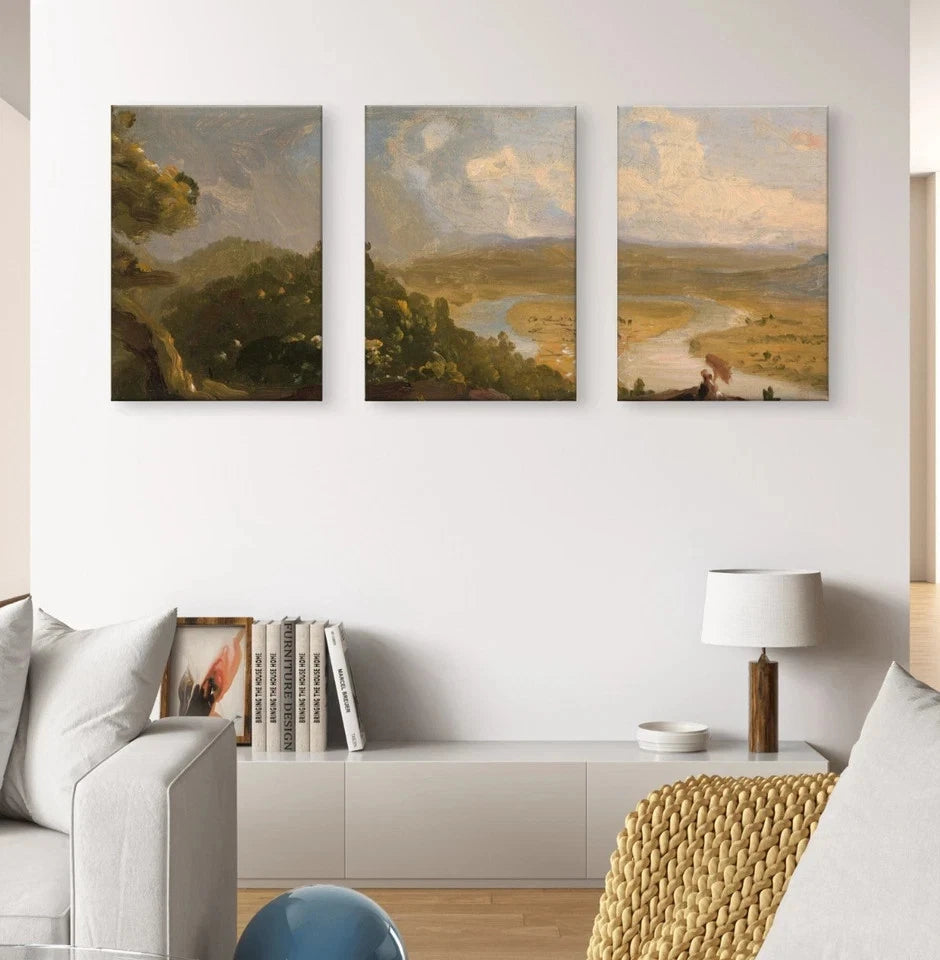 3pcs Classical River Valley Landscape Painting Wall Art Set Canvas Framed 50x70cm - High Quality Print 100% Australian Made Wall Canvas Ready to Hang