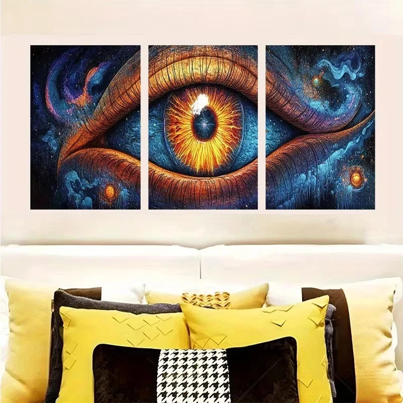 3pcs Psychedelic Eye Wall Art Set Canvas Framed 60x90cm - High Quality Print 100% Australian Made Wall Canvas Ready to Hang