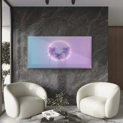 Neon Glowing Light ,Palm Trees Wall Art Canvas Office Home Room Framed 120x60cm