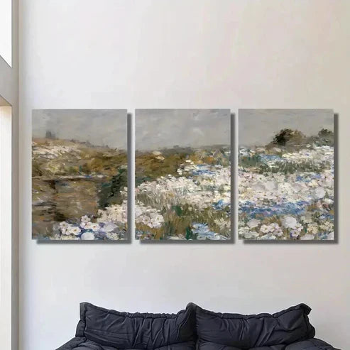 3pcs Vintage Grassland & Wildflower Paintings Wall Art Canvas Unframed - High Quality Print 100% Australian Made Wall Canvas