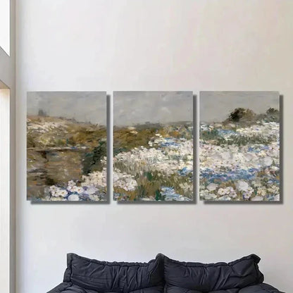 3pcs Vintage Grassland & Wildflower Paintings Wall Art Canvas Unframed - High Quality Print 100% Australian Made Wall Canvas