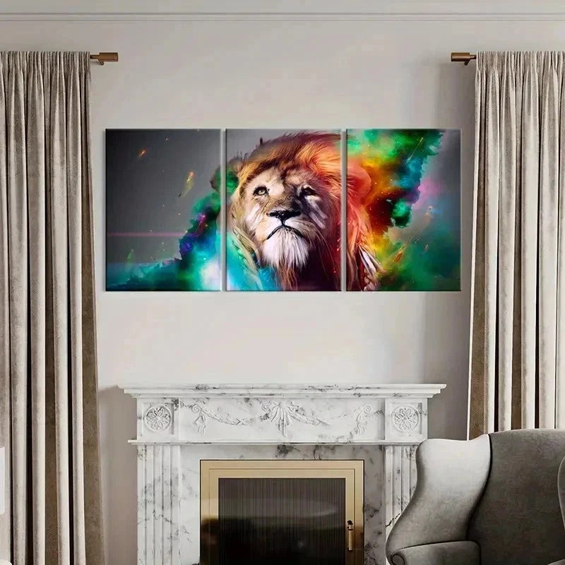 3pcs Vibrant Abstract Colorful Lion Painting Wall Art Set Canvas Framed 60x90cm - High Quality Print 100% Australian Made Wall Canvas Ready to Hang