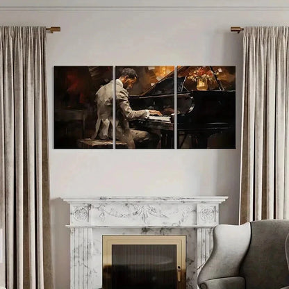3pcs Abstract Jazz Musician Playing Piano Wall Art Set Canvas Framed 50x70cm - High Quality Print 100% Australian Made Wall Canvas Ready to Hang - Bella Home Decor