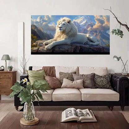 Majestic White Lion Landscape Wall Art Canvas Office Home Room Framed 120x60cm