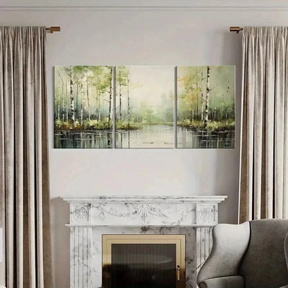 3pcs Forest Reflection Serene Lake Birch Trees Wall Art Set Canvas Framed 50x70cm - High Quality Print 100% Australian Made Wall Canvas Ready to Hang - Bella Home Decor