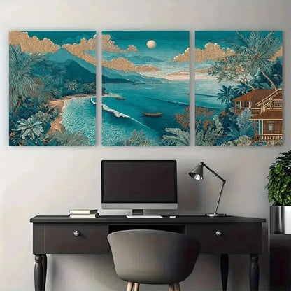 3pcs Mediterranean Aesthetic Boho Perfect Wall Art Set Canvas Framed 50x70cm - High Quality Print 100% Australian Made Wall Canvas Ready to Hang