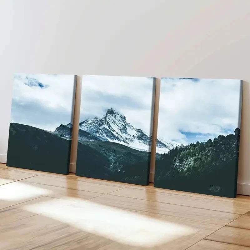 3pcs Snowy Mountain Landscape Forest Scenery Wall Art Set Canvas Framed 60x90cm - High Quality Print 100% Australian Made Wall Canvas Ready to Hang