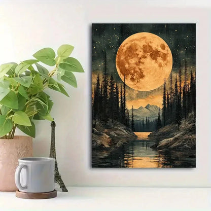 Beautiful Dark Forest Full Moon & Starry Sky 40x60cm Metal Print Ready to Hang