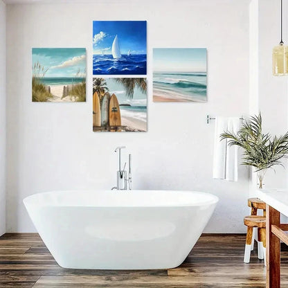 4pcs Surfboard, Sailboat , Sky Wall Art Canvas Framed