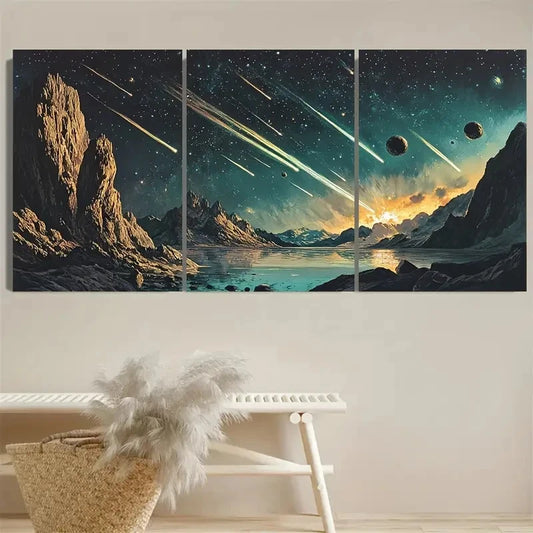 3pcs Celestial Night Sky Wall Art with Mountain Wall Art Set Canvas Framed 60x90cm - High Quality Print 100% Australian Made Wall Canvas Ready to Hang