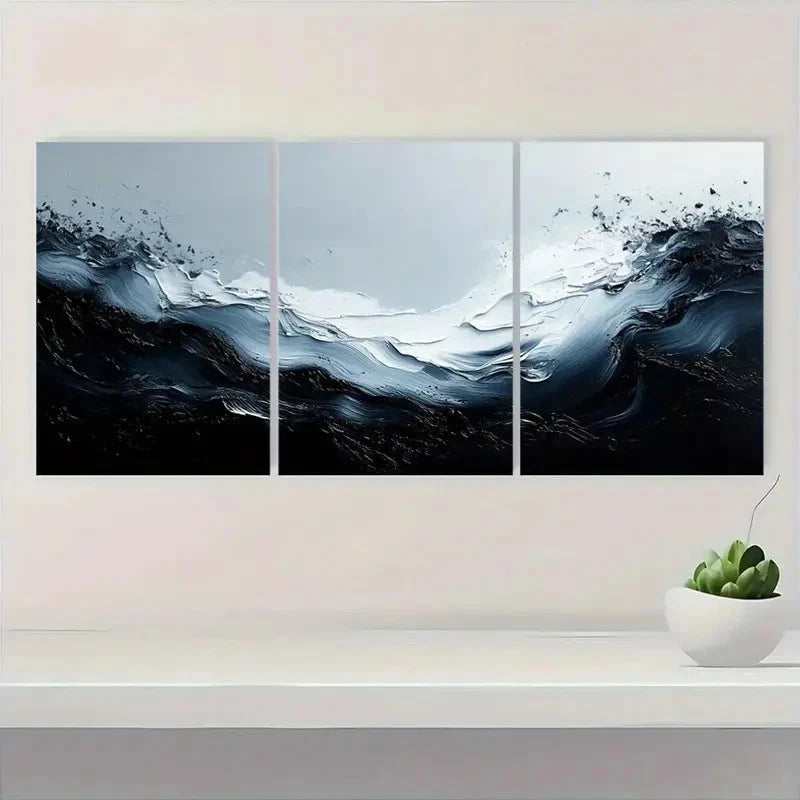 3pcs Gray and Black Textured Wall Decor RT Wall Art Set Canvas Framed 50x70cm - High Quality Print 100% Australian Made Wall Canvas Ready to Hang