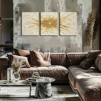 3pcs Golden Lines Radiating Outwards Perfect Wall Art Set Canvas Framed 60x90cm - High Quality Print 100% Australian Made Wall Canvas Ready to Hang - Bella Home Decor