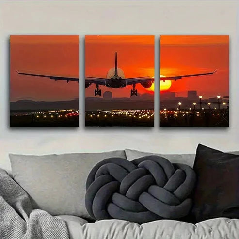 3pcs Sunset Flight Over Cityscape Wall Art Set Canvas Unframed - High Quality Print 100% Australian Made Wall Canvas - Bella Home Decor