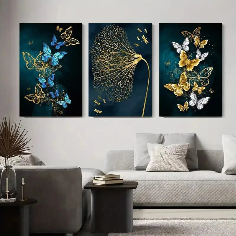 3pcs Butterfly & Golden Dandelion Wall Art Set Canvas Framed 40x60cm - High Quality Print 100% Australian Made Wall Canvas Ready to Hang - Bella Home Decor