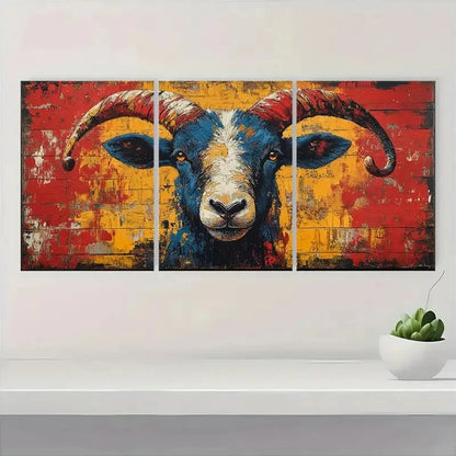 3pcs Black Sheep Aries Bohemian Style Metal Print Ready to Hang Art - Bella Home Decor