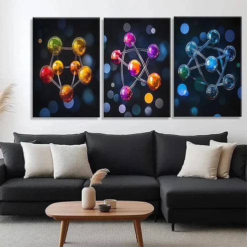 3pcs Vibrant Abstract Spheres Connected Perfect Wall Art Canvas Unframed - High Quality Print 100% Australian Made Wall Canvas
