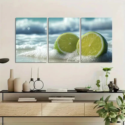 3pcs Beach Scene with Lime Slices Wall Art Set Canvas Unframed - High Quality Print 100% Australian Made Wall Canvas - Bella Home Decor