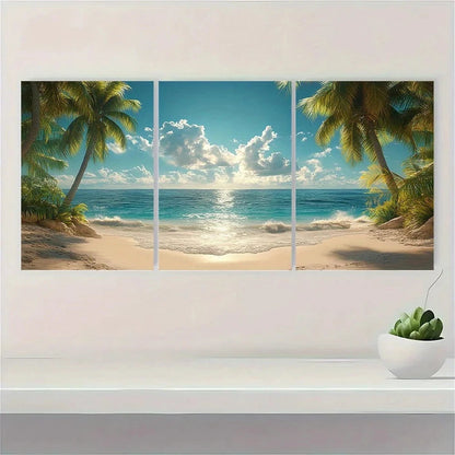 3pcs Palm Trees Seashore Tropical Metal Print Ready to Hang Art - Bella Home Decor