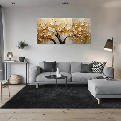 3pcs Golden Blossom Tree Painting Wall Art Set Canvas Framed 60x90cm - High Quality Print 100% Australian Made Wall Canvas Ready to Hang - Bella Home Decor