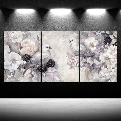 3pcs Birds on Blackberry Flowers Beautiful Metal Print Ready to Hang Art - Bella Home Decor