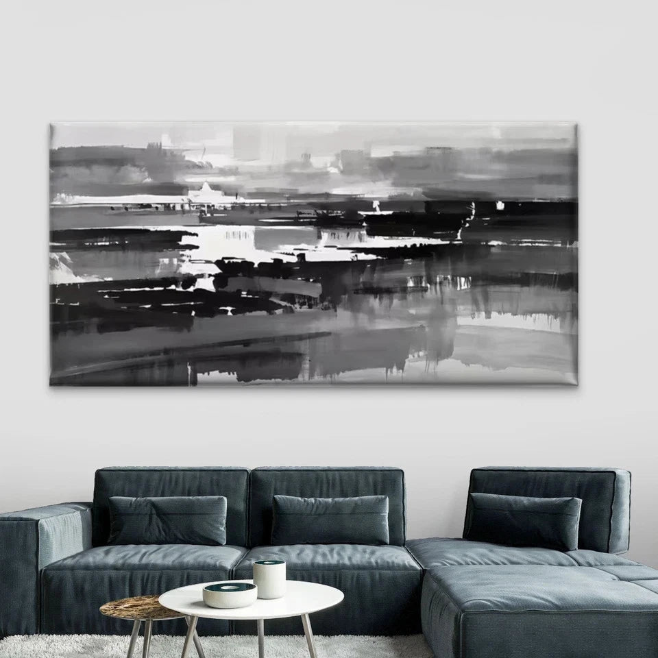 Abstract Black & White Wall Art Canvas Office Home Room Framed 120x60cm
