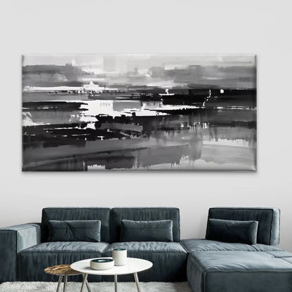 Abstract Black & White Wall Art Canvas Office Home Room Framed 120x60cm